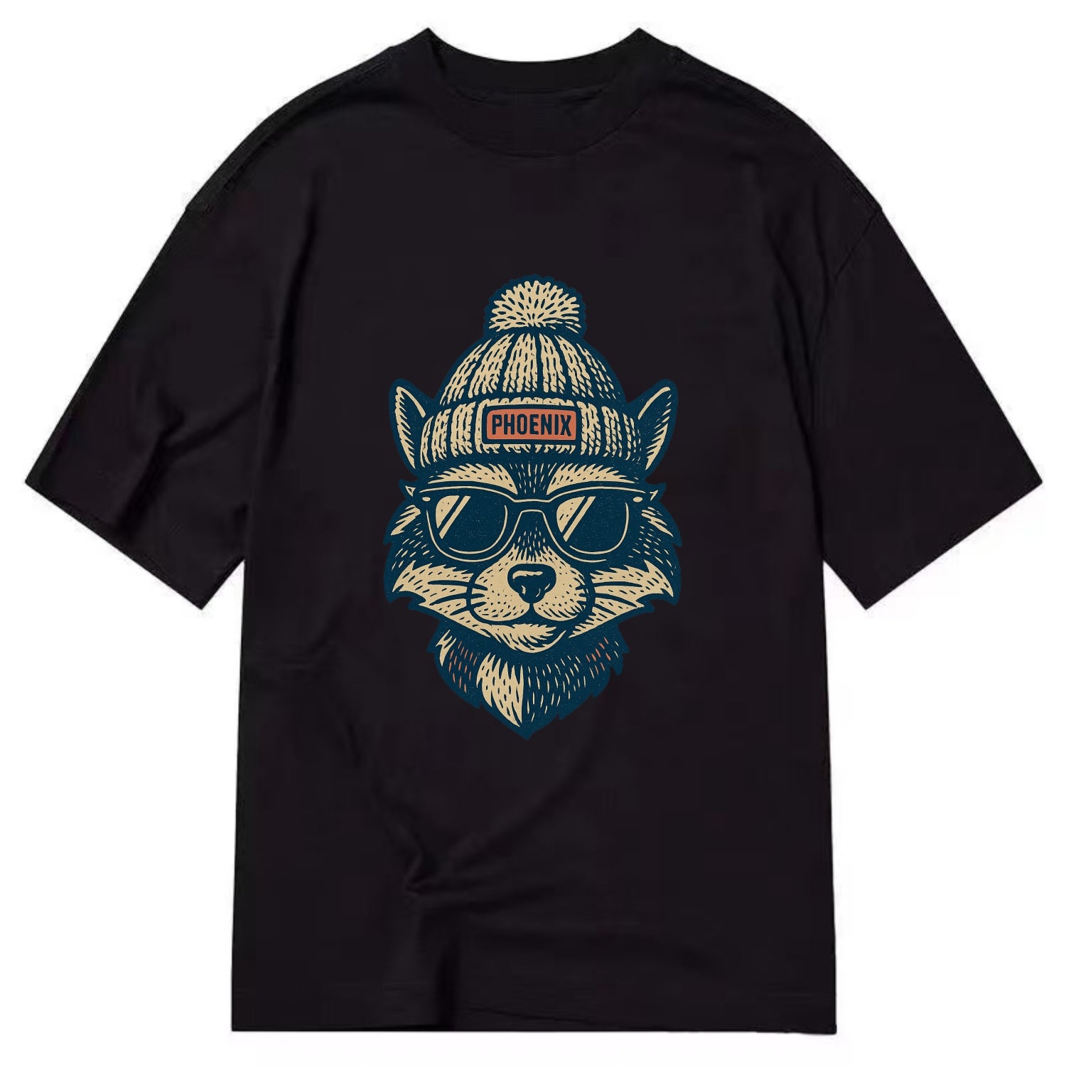 Arizona Ringtail wearing Phoenix beanie with pom pom and wayfarer sunglasses - Classic T-shirt - Black