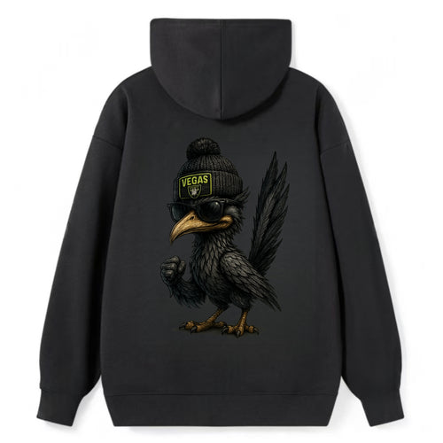 Vegas Roadrunner wearing Raiders beanie with neon patch and wayfarer - Classic Pullover Hoodie