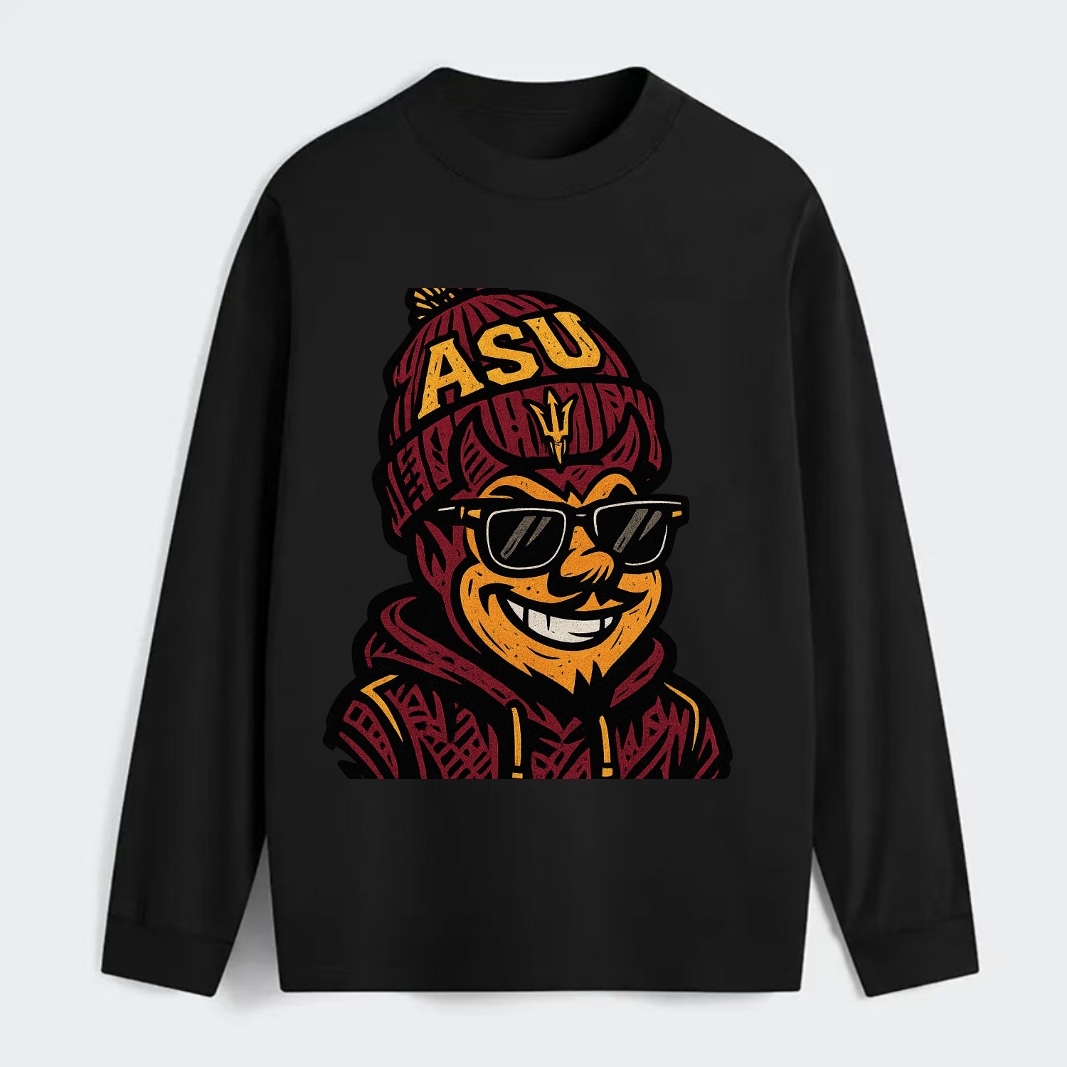 Tempe Sparky wearing Arizona State beanie with fork patch - Classic Long Sleeve Shirt - Black
