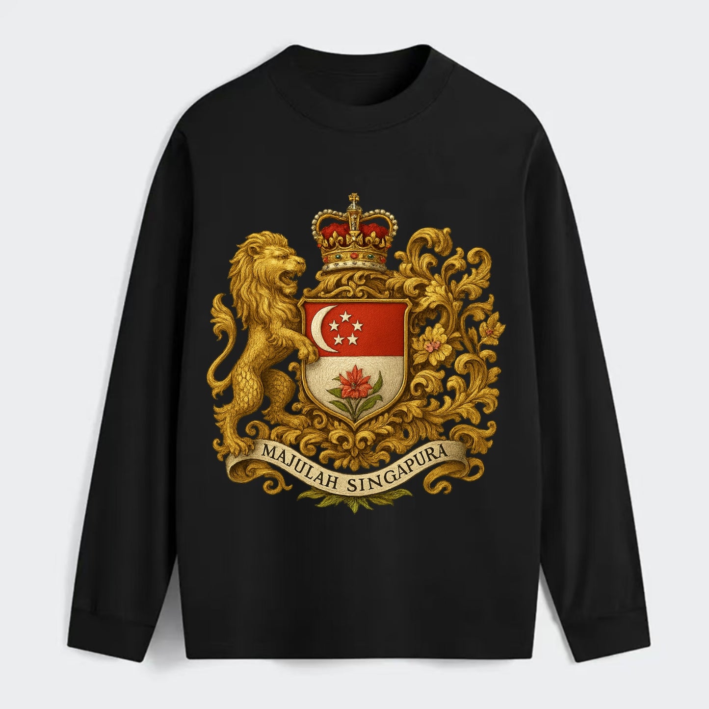 Singapore Merlion Emblem - Classic Long Sleeve Shirt - Black