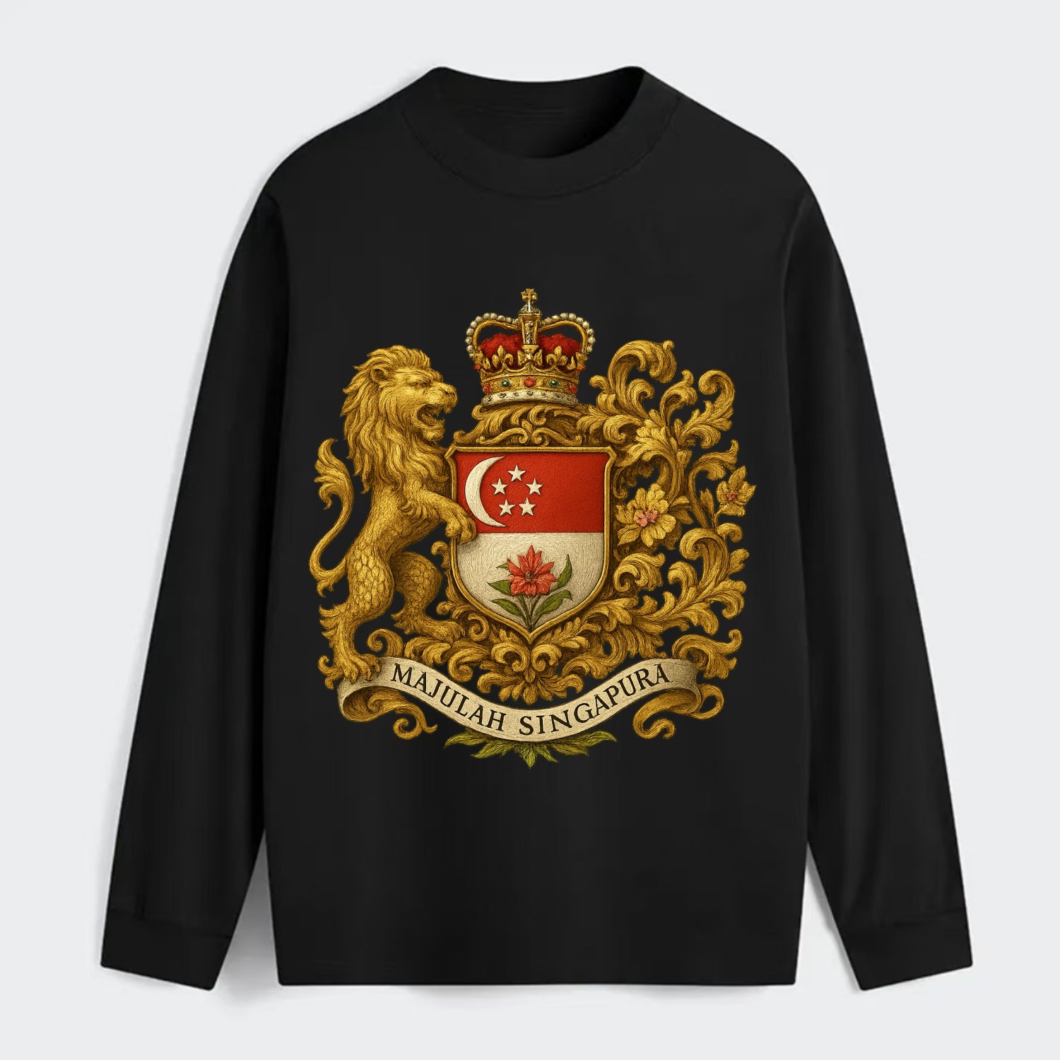 Singapore Merlion Emblem - Classic Long Sleeve Shirt - Black