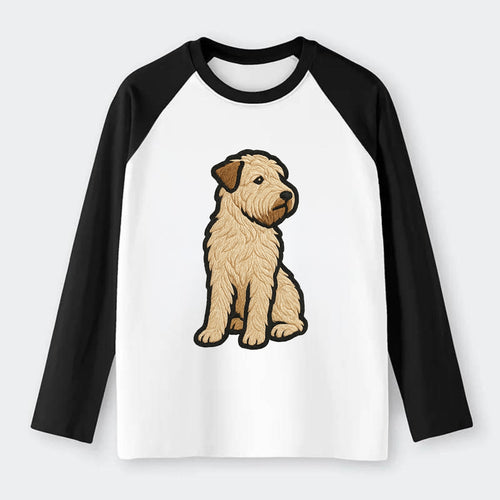 Soft Coated Wheaten Terrier - Light tan flowing coat embroidered pose - Raglan Long Sleeve T-Shirt