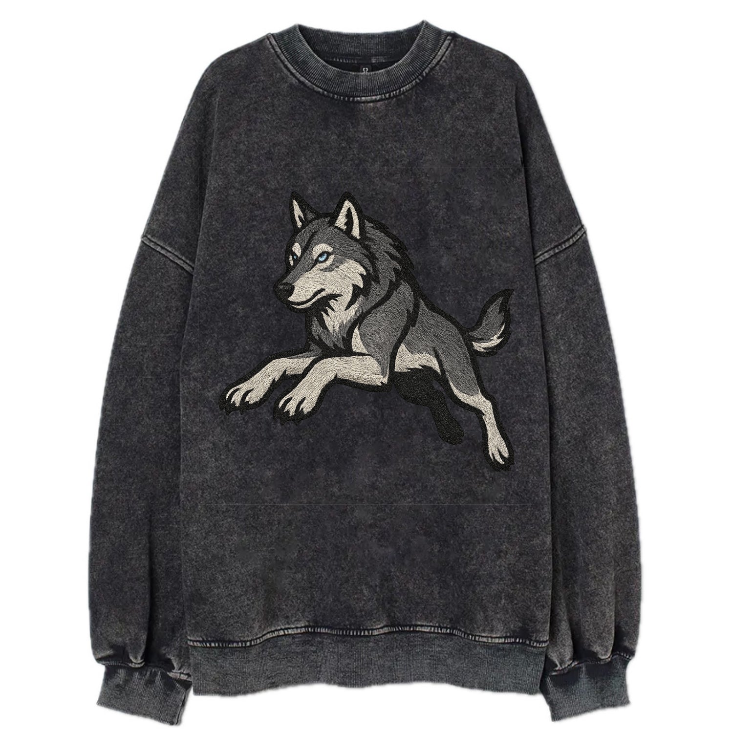 Wolf Leaping Action  - Vintage Sweatshirt - Black