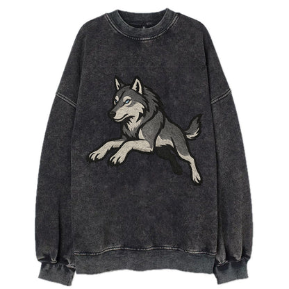 Wolf Leaping Action  - Vintage Sweatshirt - Black