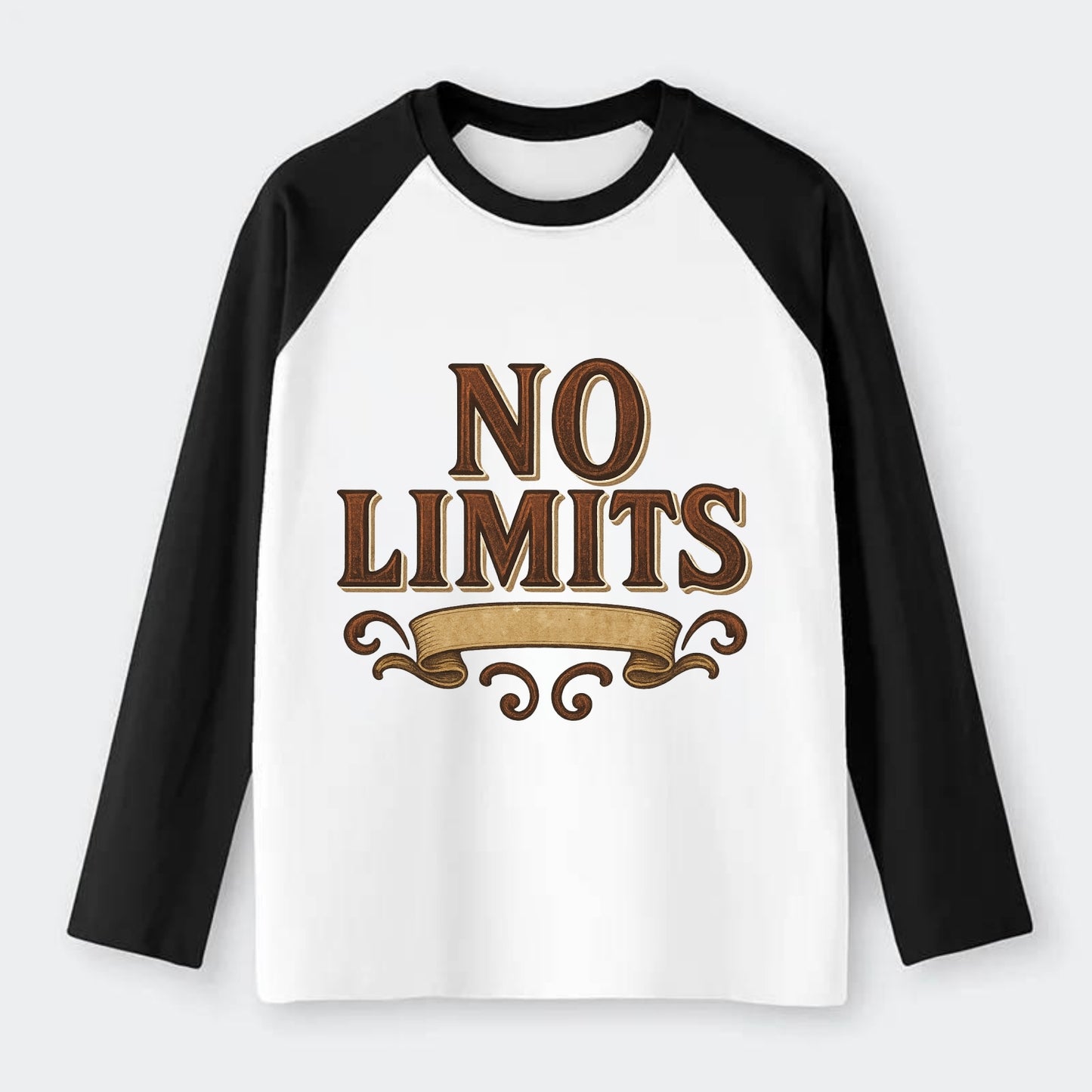 Bold typography design - "NO LIMITS" - boundless potential - Raglan Long Sleeve T-Shirt - Black