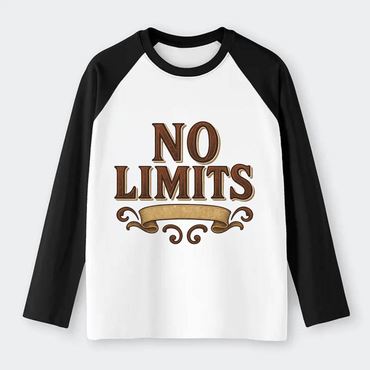 Bold typography design - "NO LIMITS" - boundless potential - Raglan Long Sleeve T-Shirt - Black