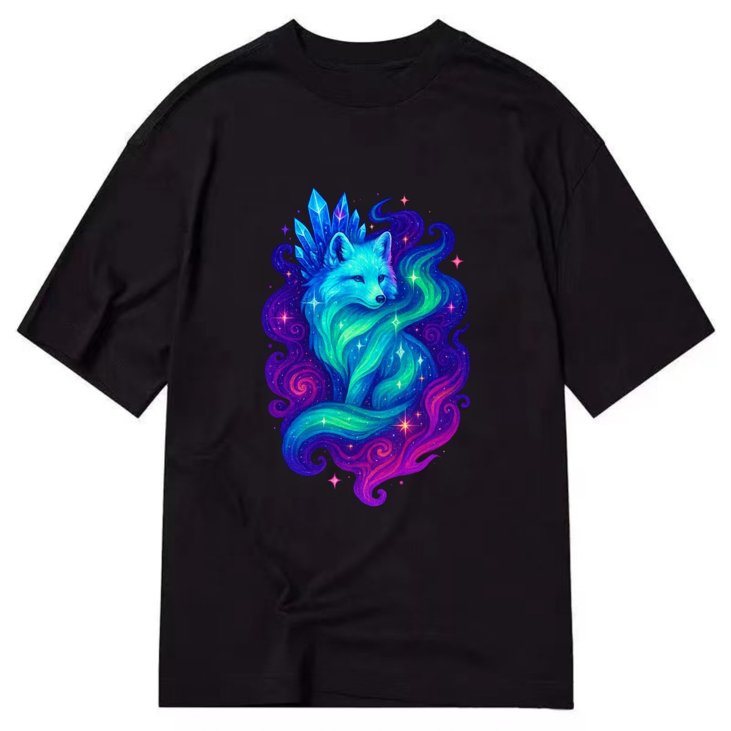 Ethereal arctic fox with fur that transforms into crystal formations, northern - Classic T-shirt - Black