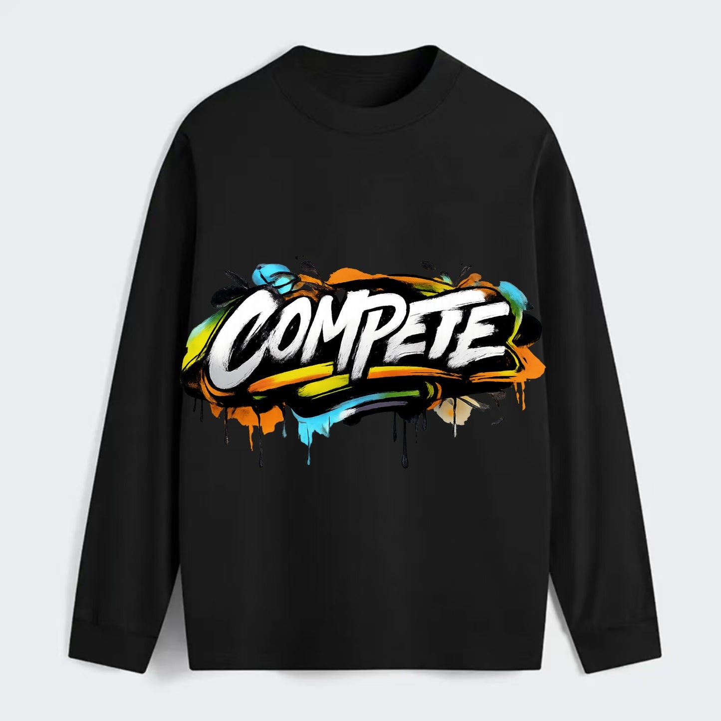 Bold typography design - "COMPETE" - competitive spirit, love the game - Classic Long Sleeve Shirt - Black