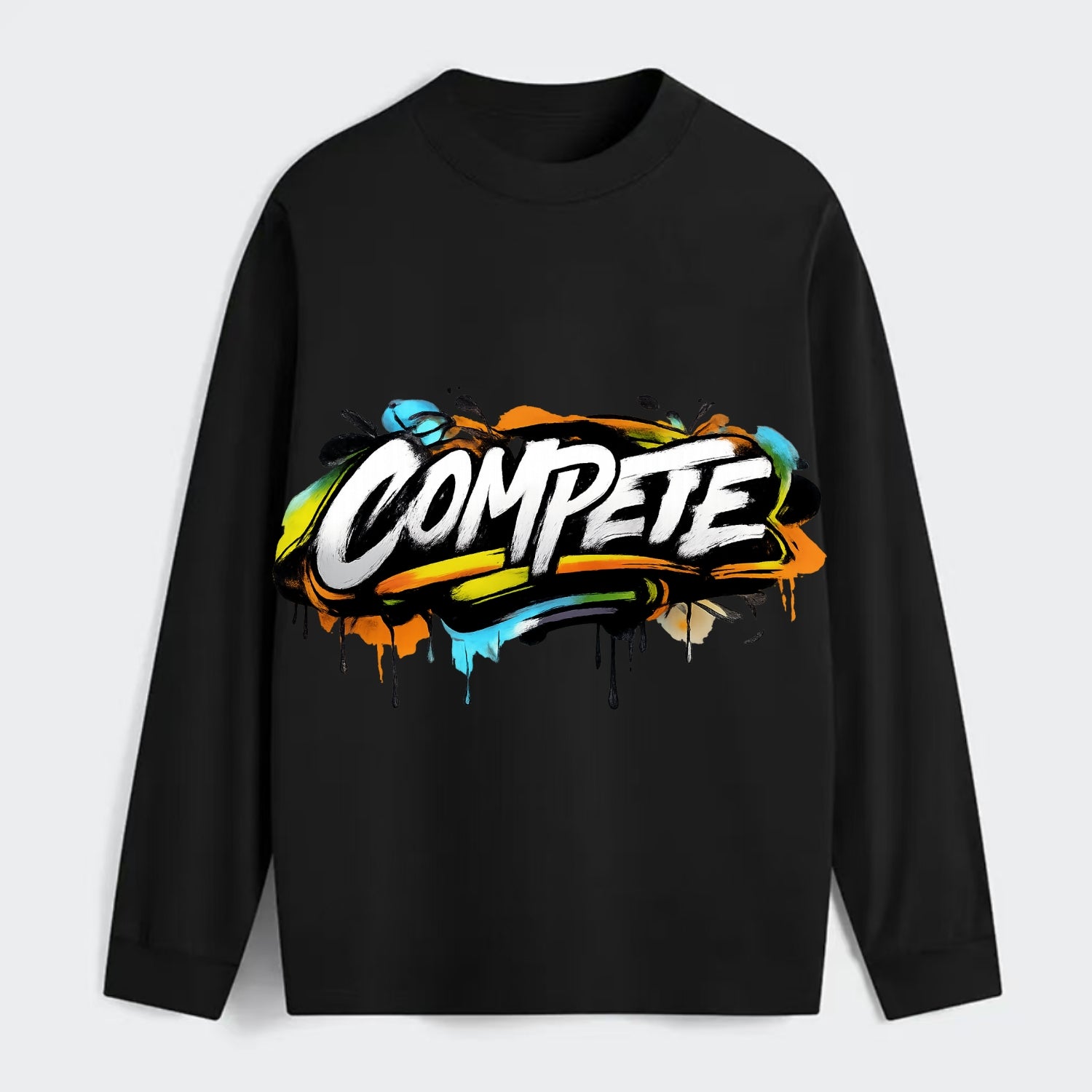Bold typography design - "COMPETE" - competitive spirit, love the game - Classic Long Sleeve Shirt - Black