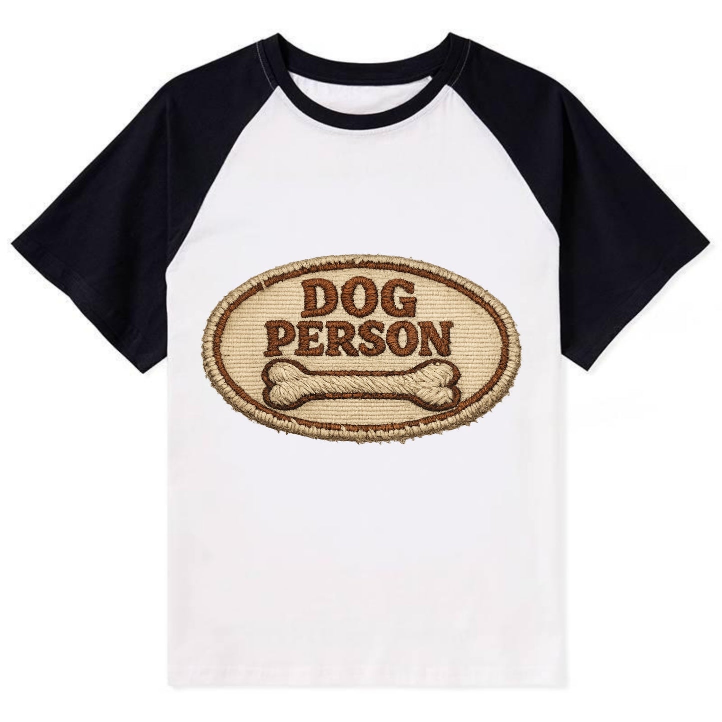 DOG PERSON - simple text with bone in brown , team dog - Contrast Raglan T-shirt - Black