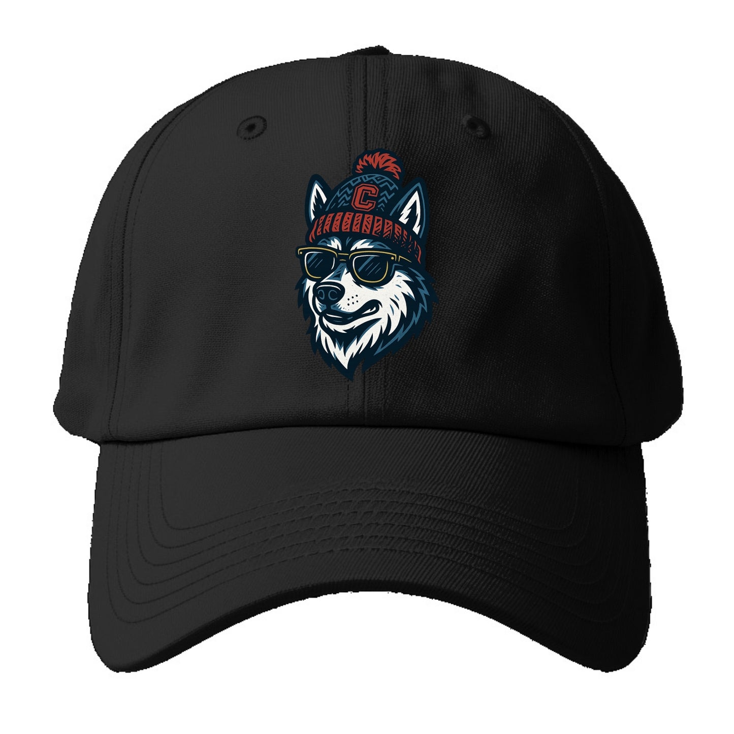 Storrs Husky wearing UConn beanie with C patch - Baseball Cap - Black