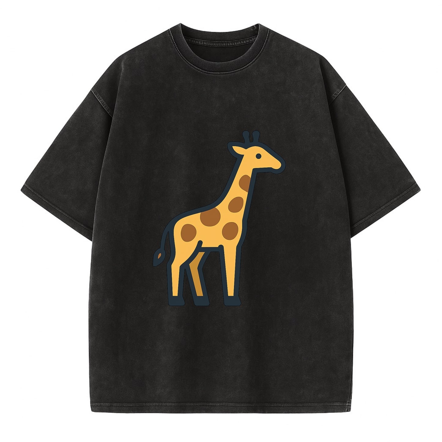 Giraffe - Yellow with brown patches flat side profile - Vintage T-shirt - Black