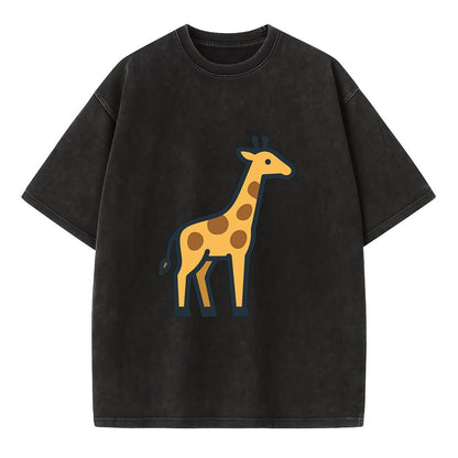 Giraffe - Yellow with brown patches flat side profile - Vintage T-shirt - Black