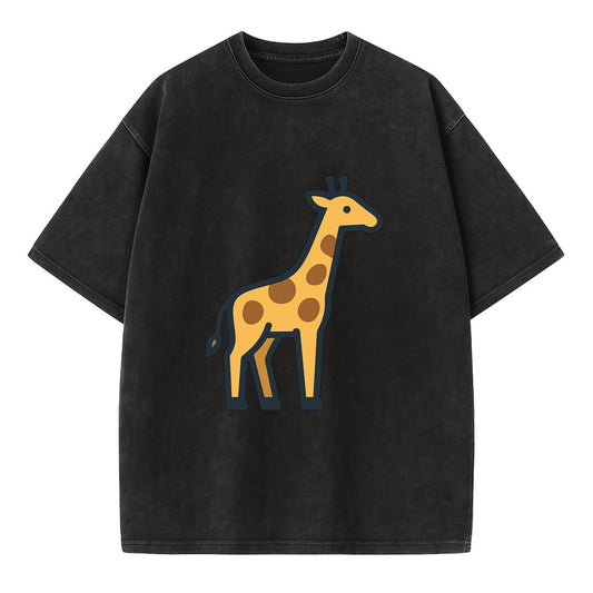 Giraffe - Yellow with brown patches flat side profile - Vintage T-shirt - Black