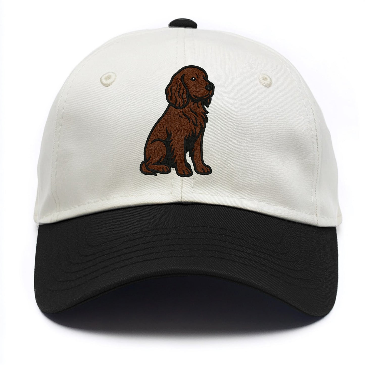 Field Spaniel - Liver colored embroidered sitting design - Two Tone Cap - Black