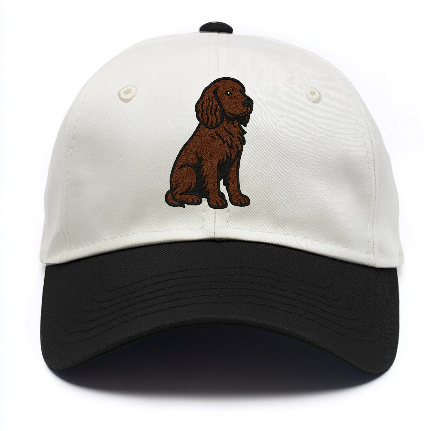 Field Spaniel - Liver colored embroidered sitting design - Two Tone Cap - Black