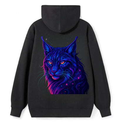 Stealthy lynx with ear tufts forming constellation patterns, nebula spots - Classic Pullover Hoodie - Black