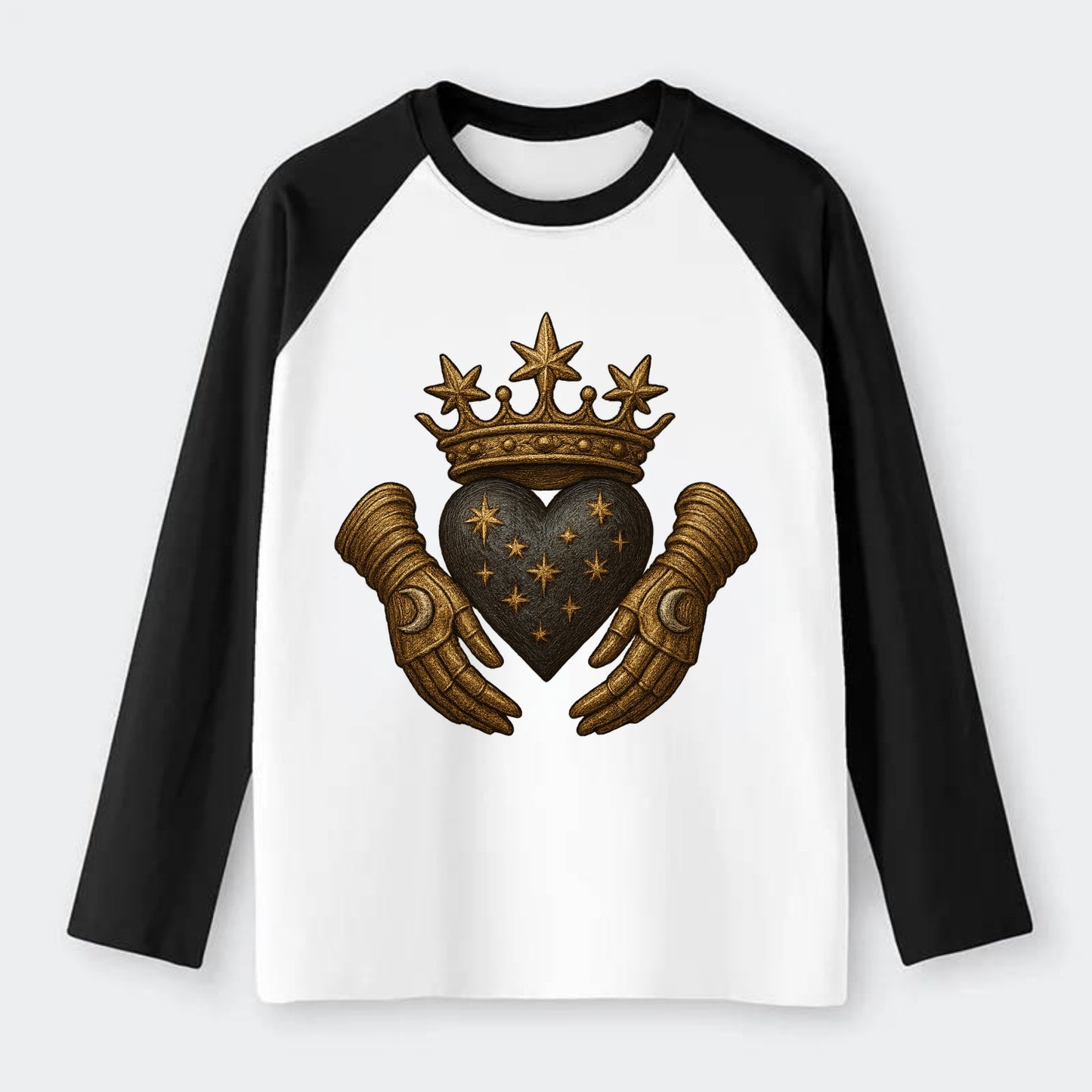 Ice crystal crown framing a frosted heart with fur-trimmed winter - Raglan Long Sleeve T-Shirt - Black