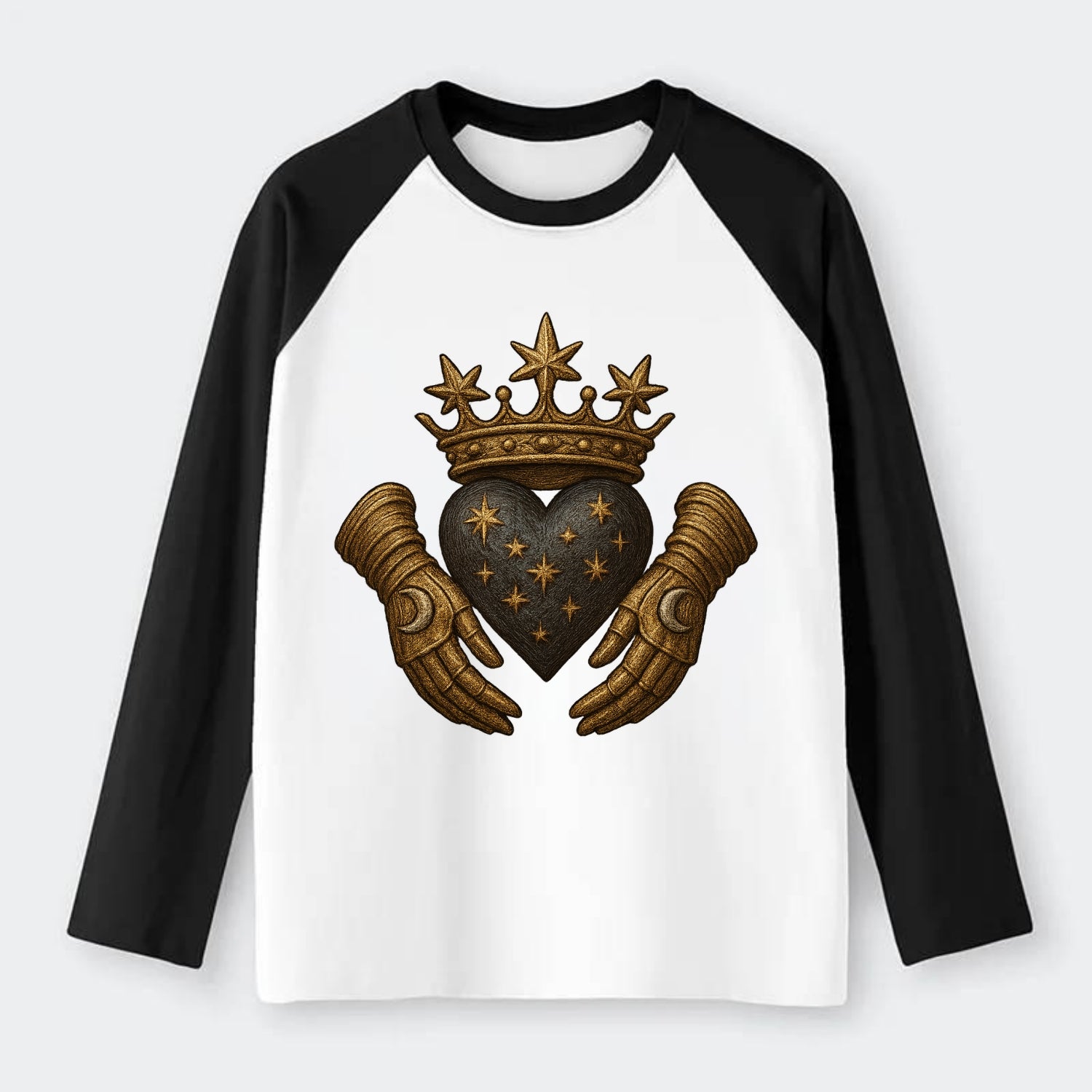 Ice crystal crown framing a frosted heart with fur-trimmed winter - Raglan Long Sleeve T-Shirt - Black