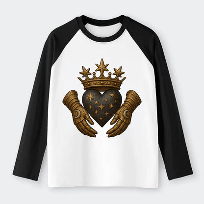 Ice crystal crown framing a frosted heart with fur-trimmed winter - Raglan Long Sleeve T-Shirt - Black