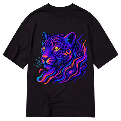 Powerful jaguar with rosettes containing miniature galaxies, cosmic purple and - Classic T-shirt - Black