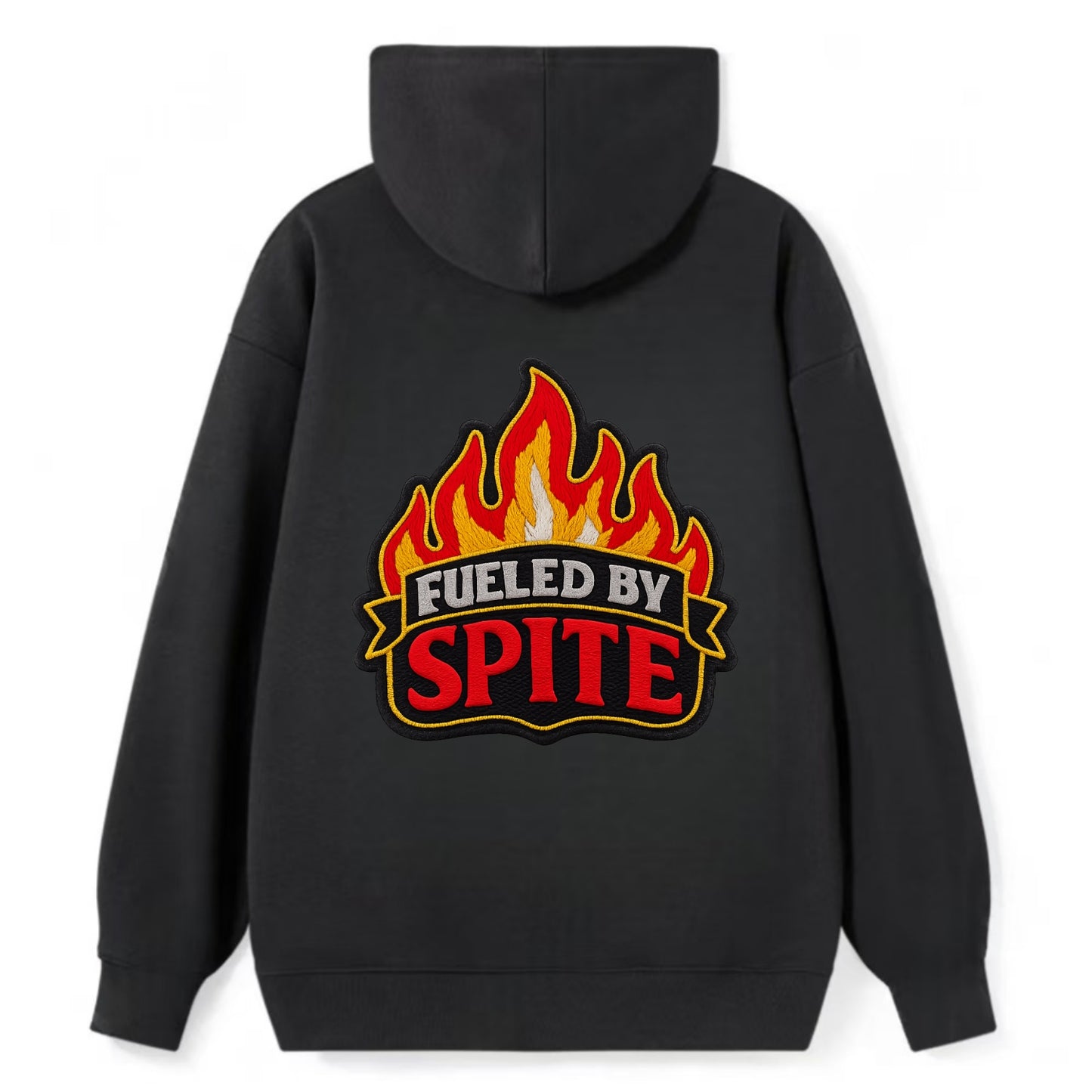 FUELED BY SPITE - fire with text in black and red , petty motivation - Classic Pullover Hoodie - Black
