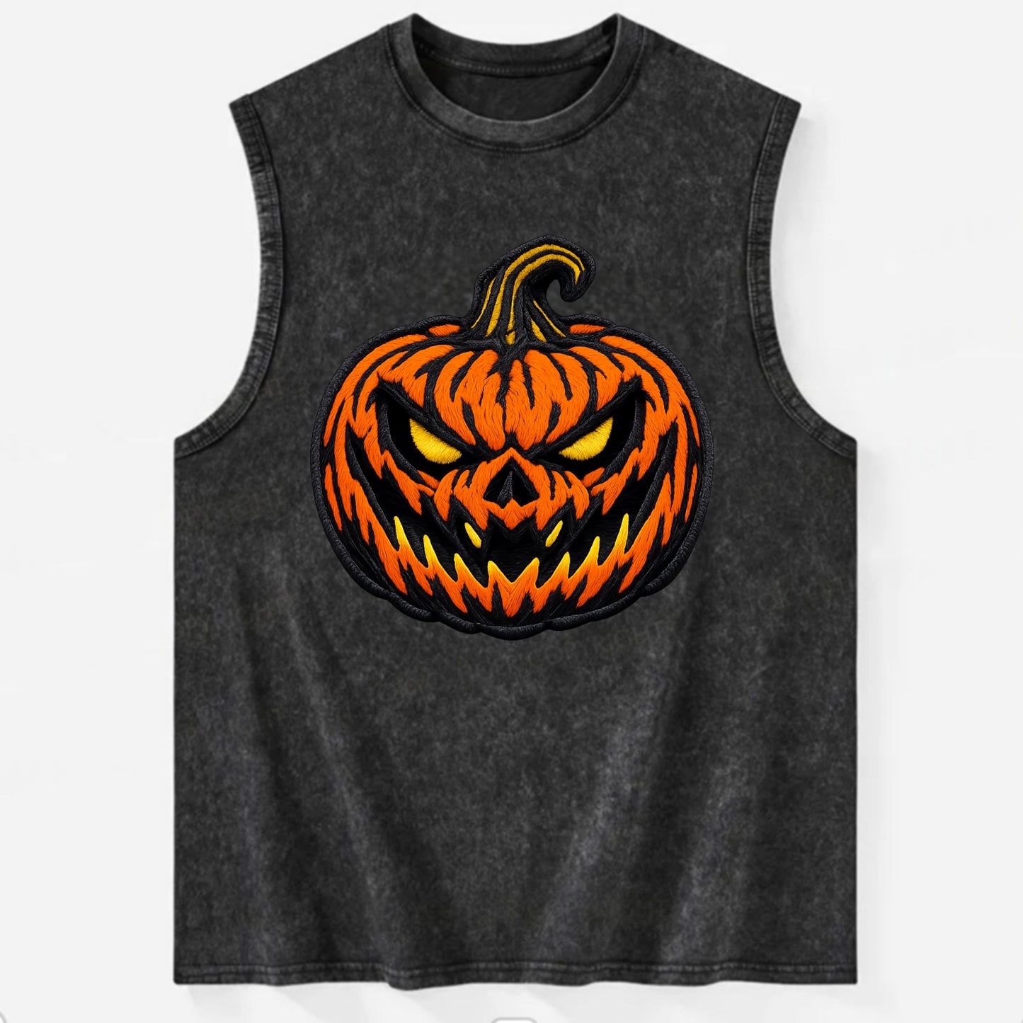 HALLOWEEN PUMPKIN - jack o lantern in orange and black , spooky - Vintage Washed Tank - Black