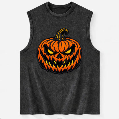 HALLOWEEN PUMPKIN - jack o lantern in orange and black , spooky - Vintage Washed Tank - Black