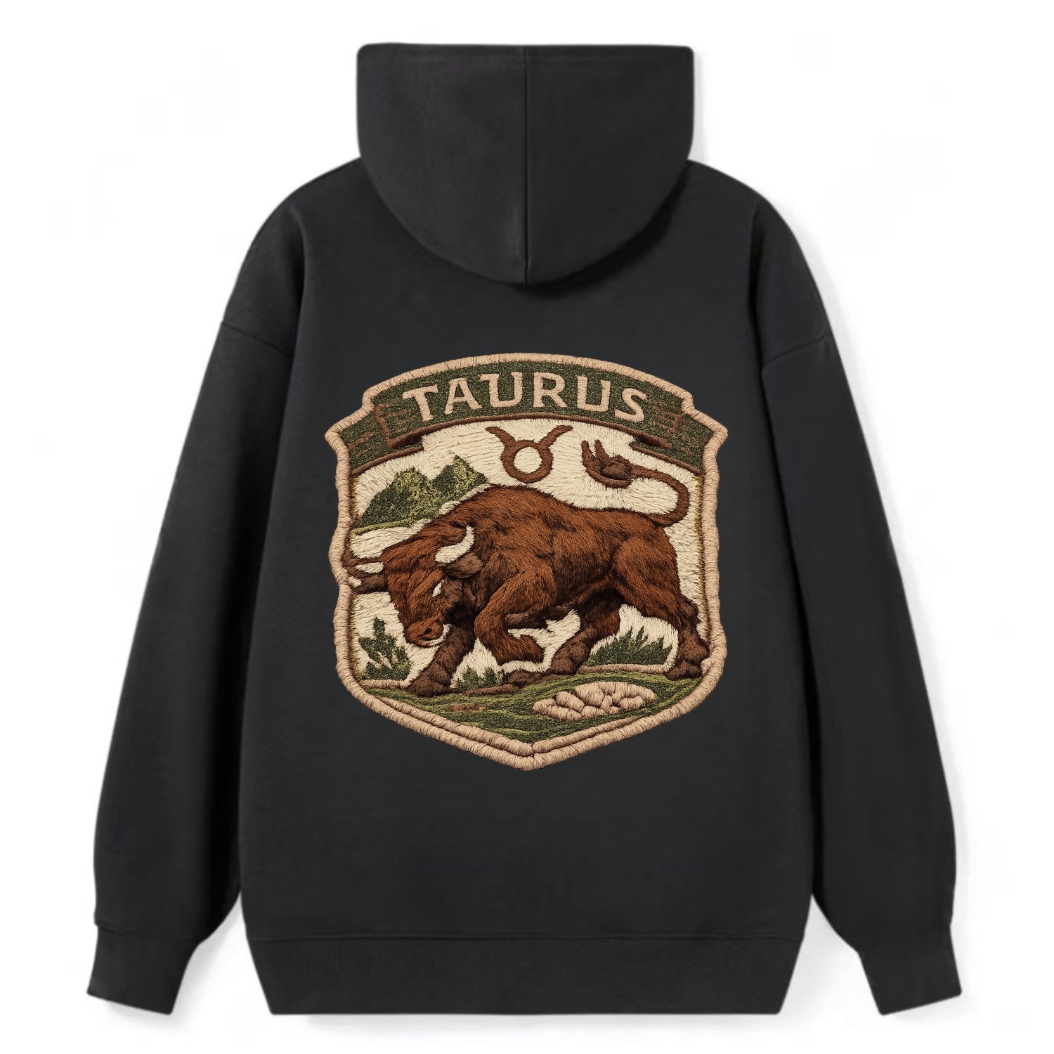 TAURUS BULL - strong bull in brown and green , earth sign - Classic Pullover Hoodie - Black