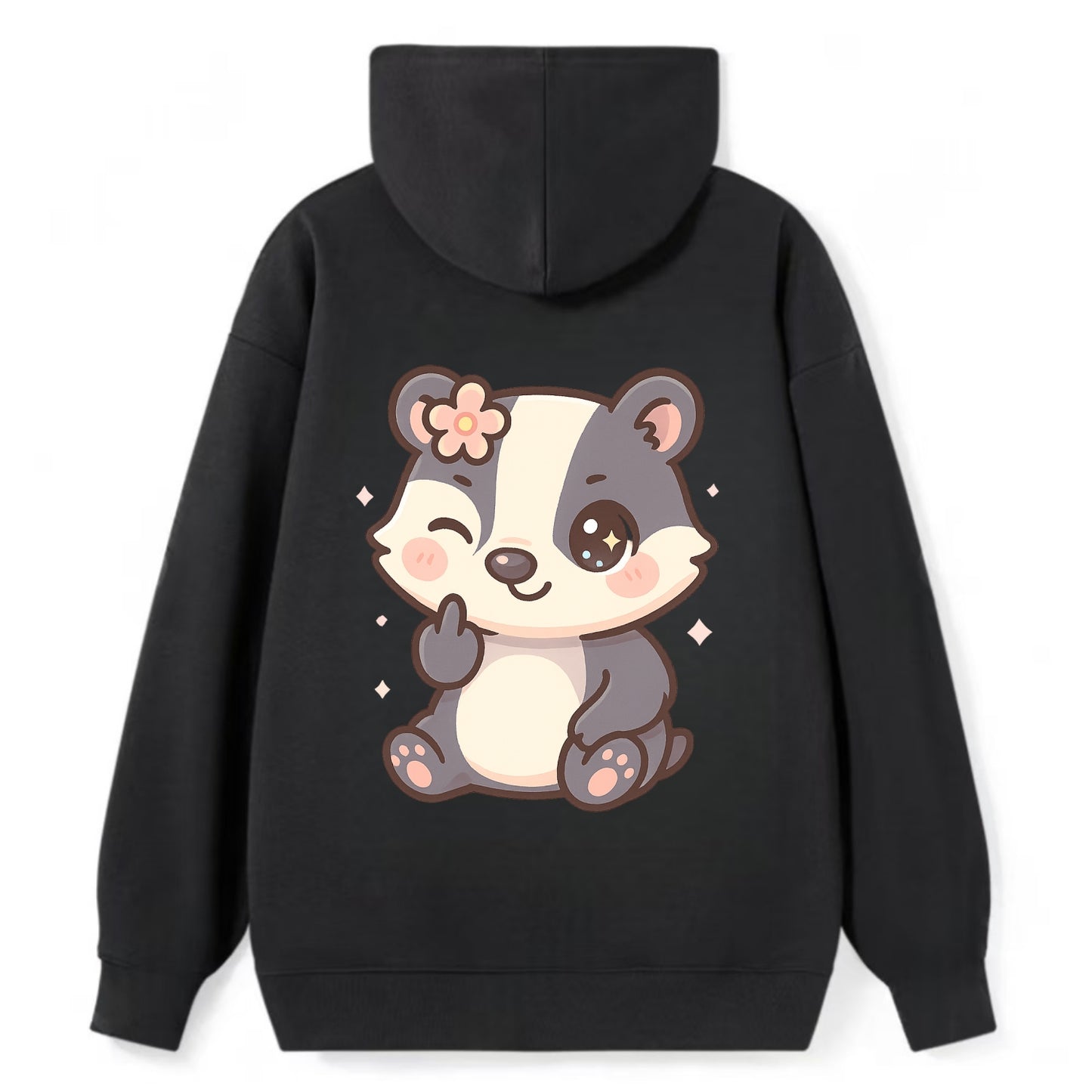 adorable badger with black and white stripes, one paw giving finger - Classic Pullover Hoodie - Black