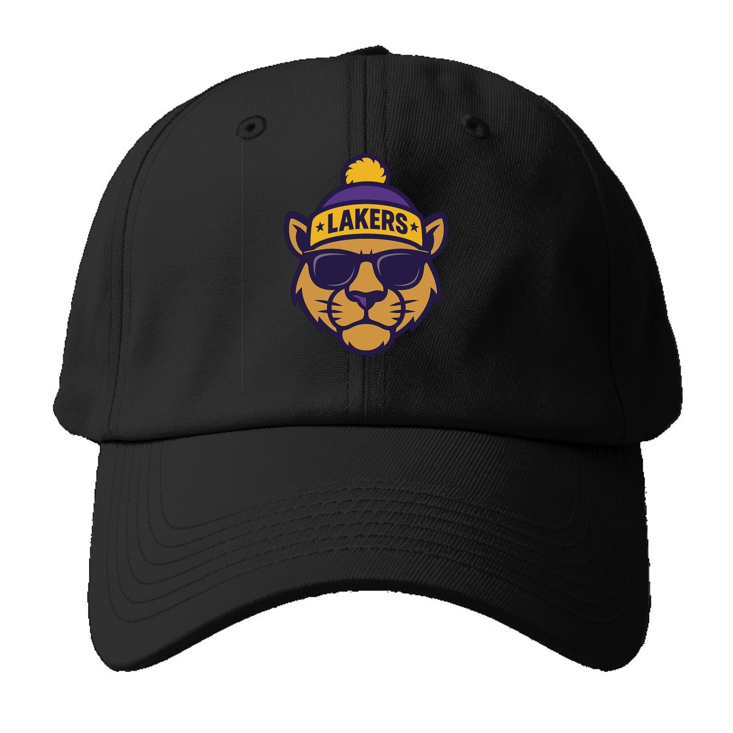 LA Mountain Lion wearing Lakers purple and gold beanie with championship stars and - Baseball Cap - Black