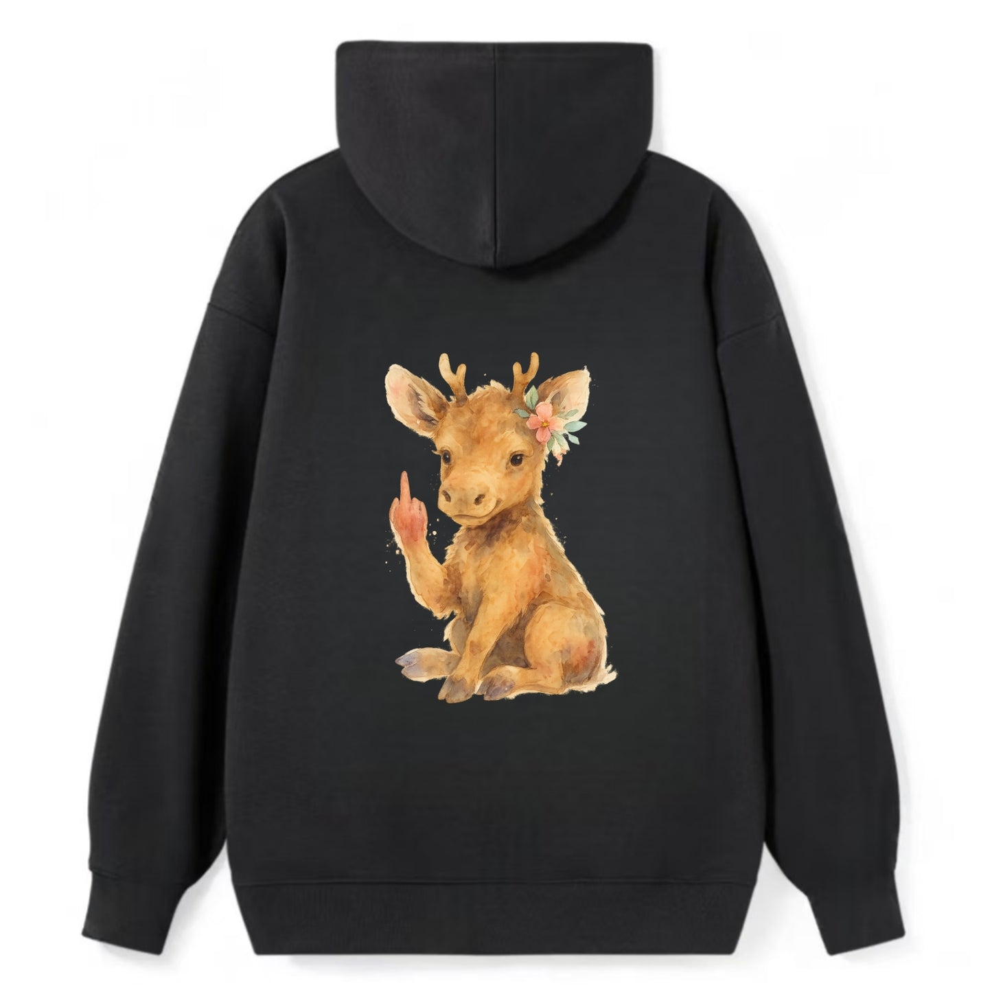 baby moose with adorable tiny antlers, one hoof raised in attitude - Classic Pullover Hoodie - Black