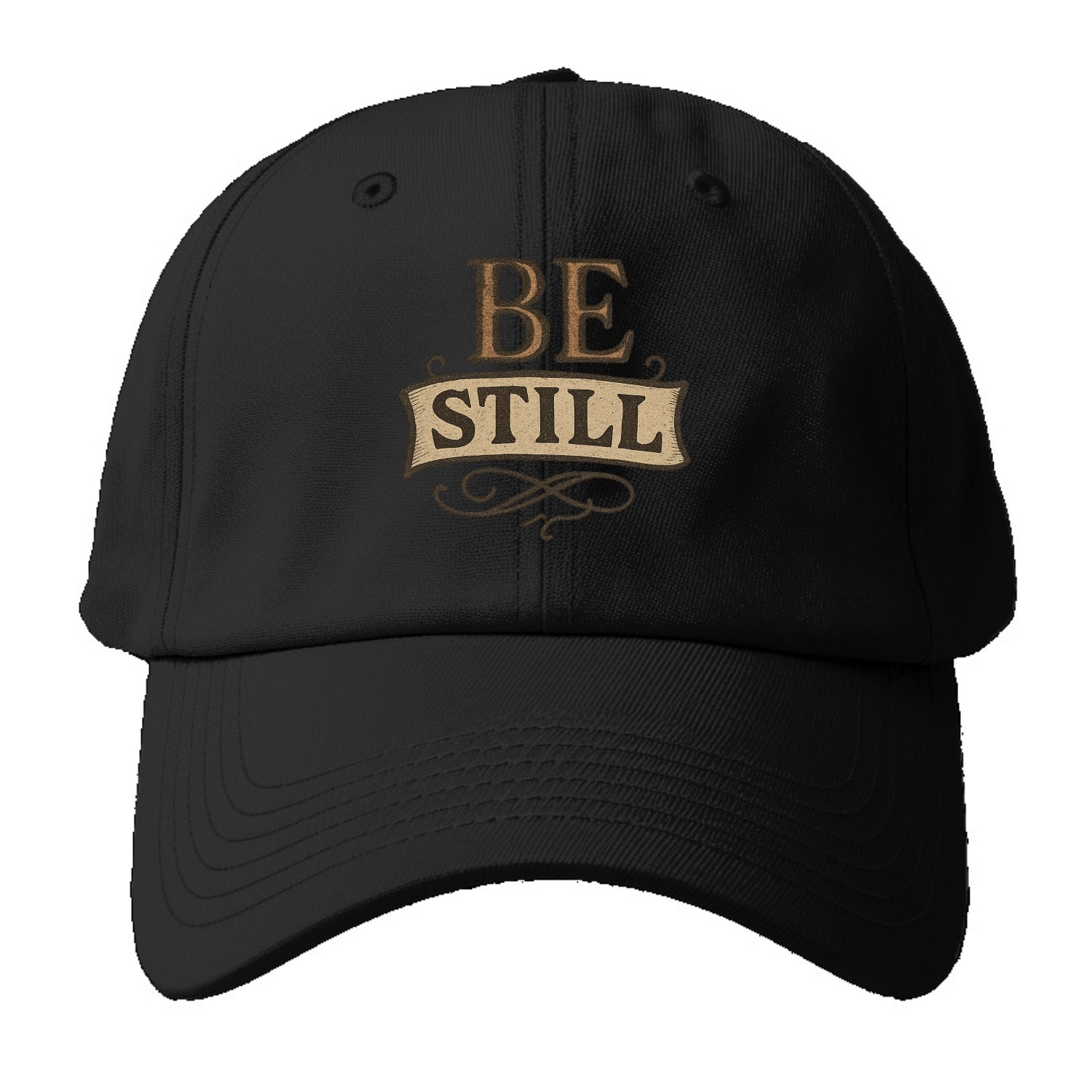 Bold typography design - "BE STILL" - quiet mind, meditation, inner - Baseball Cap For Big Heads - Black
