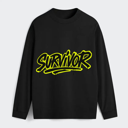 Bold typography design - "SURVIVOR" - overcomer, still standing, made - Classic Long Sleeve Shirt - Black