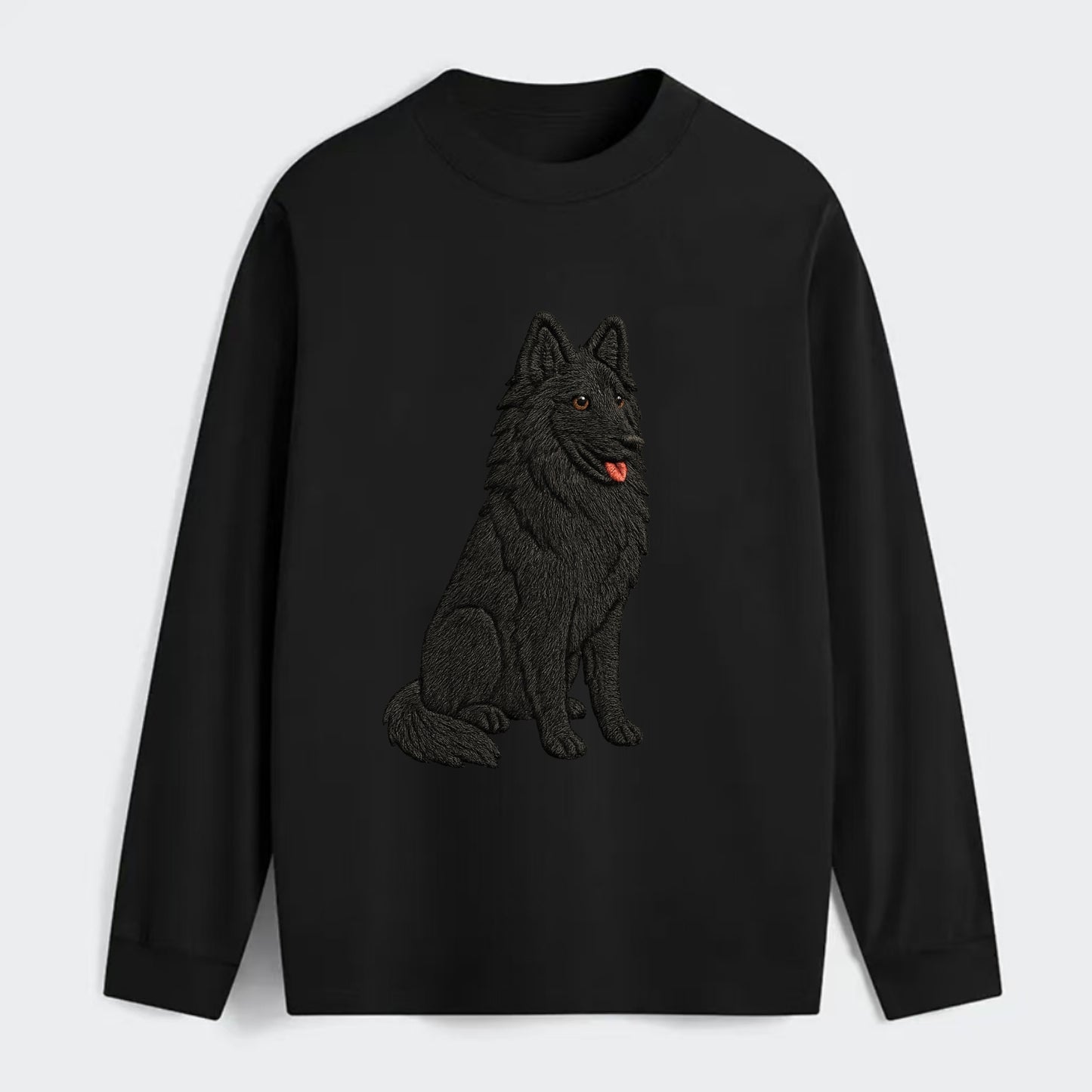 Belgian Sheepdog - Black long-haired embroidered pose - Classic Long Sleeve Shirt - Black