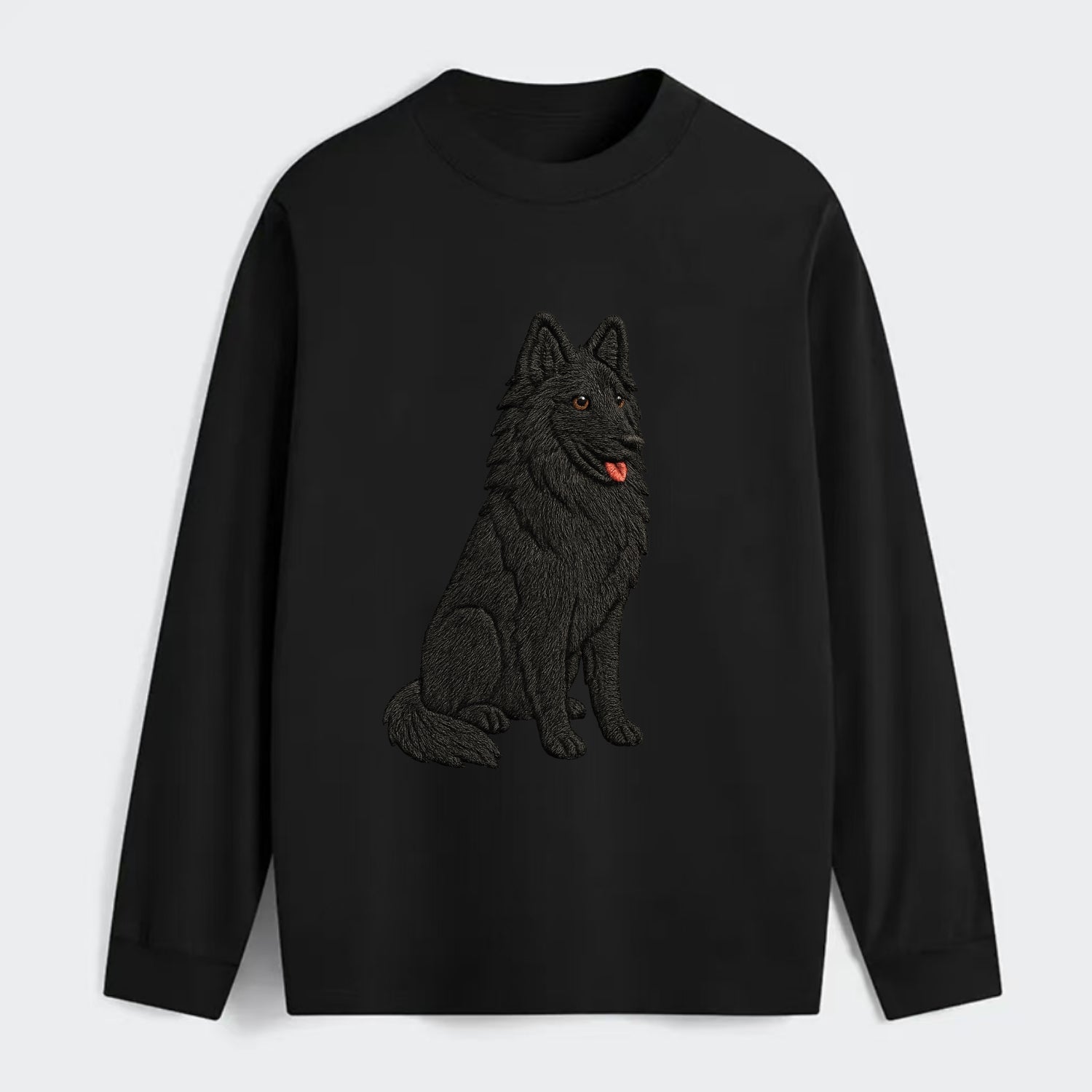 Belgian Sheepdog - Black long-haired embroidered pose - Classic Long Sleeve Shirt - Black
