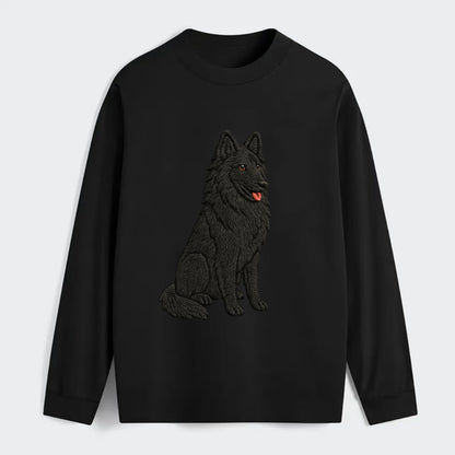 Belgian Sheepdog - Black long-haired embroidered pose - Classic Long Sleeve Shirt - Black