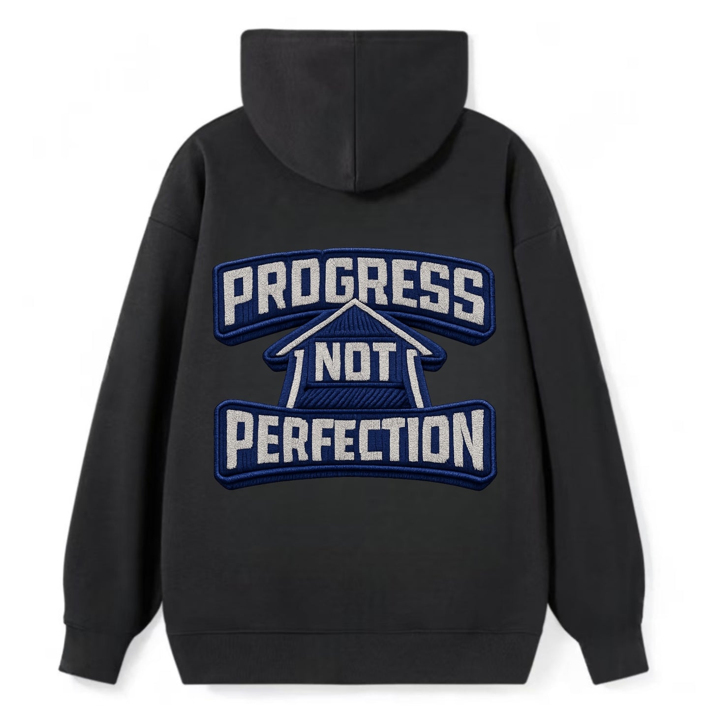 PROGRESS NOT PERFECTION - arrow with text in blue , growth mindset - Classic Pullover Hoodie - Black