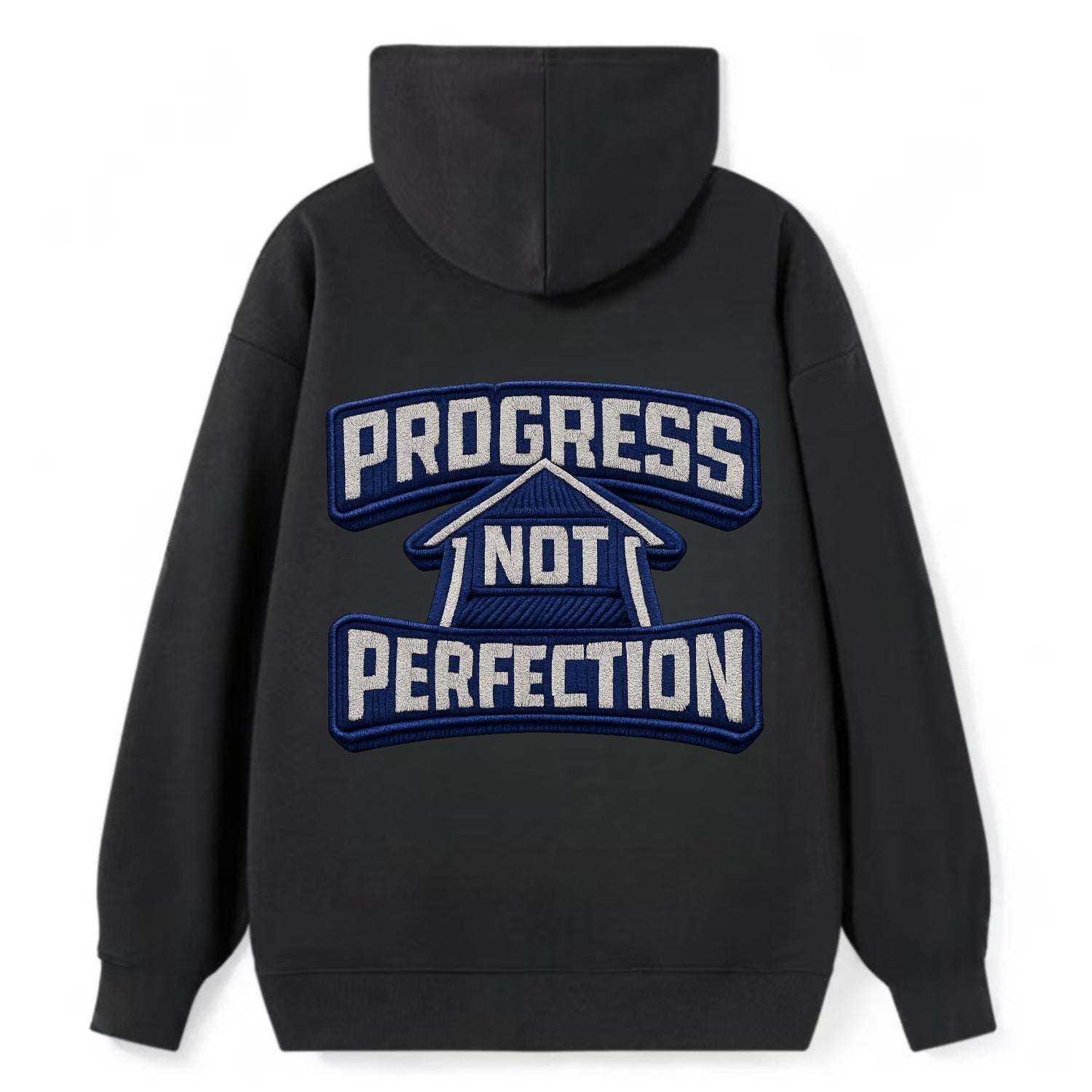 PROGRESS NOT PERFECTION - arrow with text in blue , growth mindset - Classic Pullover Hoodie - Black