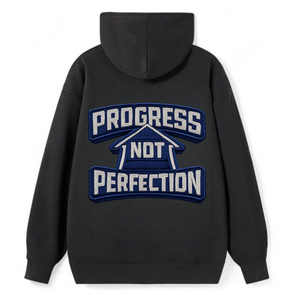 PROGRESS NOT PERFECTION - arrow with text in blue , growth mindset - Classic Pullover Hoodie - Black