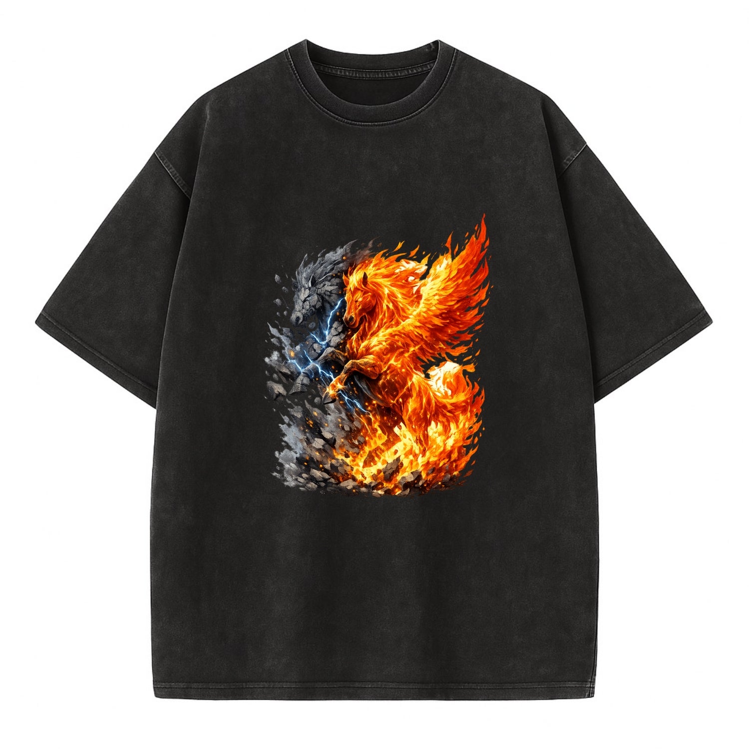 THUNDER FIRE | Horse combining lightning and flame | Electric fire | Storm energy - Vintage T-shirt - Black