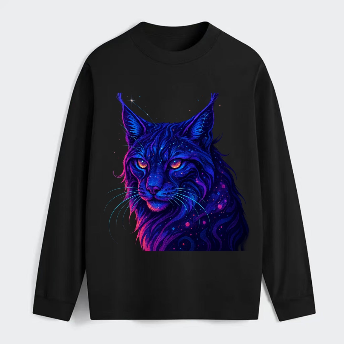 Stealthy lynx with ear tufts forming constellation patterns, nebula - Classic Long Sleeve Shirt - Black