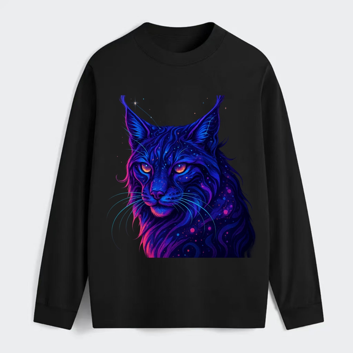 Stealthy lynx with ear tufts forming constellation patterns, nebula - Classic Long Sleeve Shirt - Black