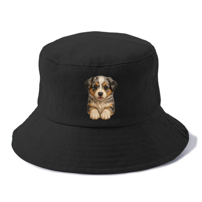Baby Australian Shepherd Puppy - merle coat, bright eyes, fluffy, front-facing, smart - Bucket Hat - Black
