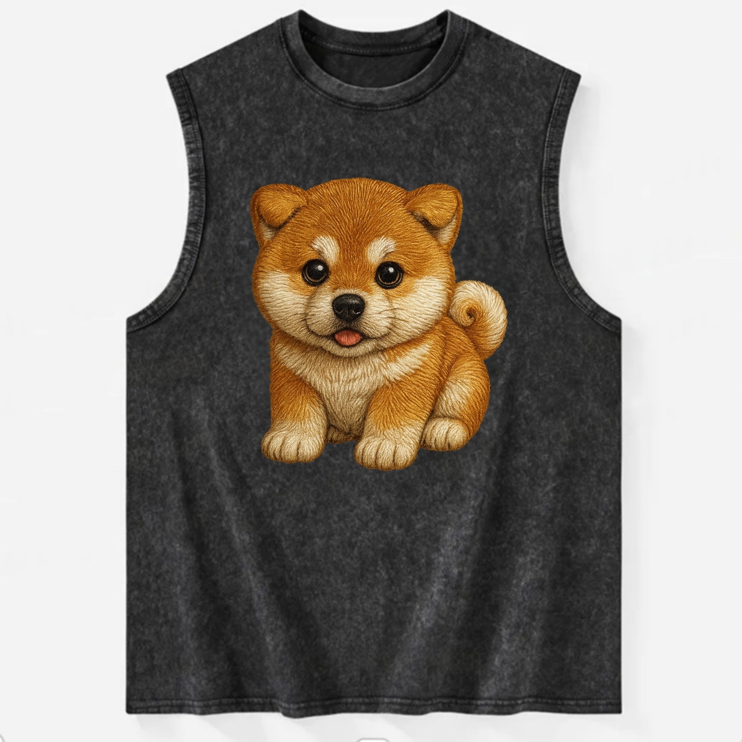 Baby Akita Puppy - fluffy bear-like, curled tail, dignified eyes, - Vintage Washed Tank - Black