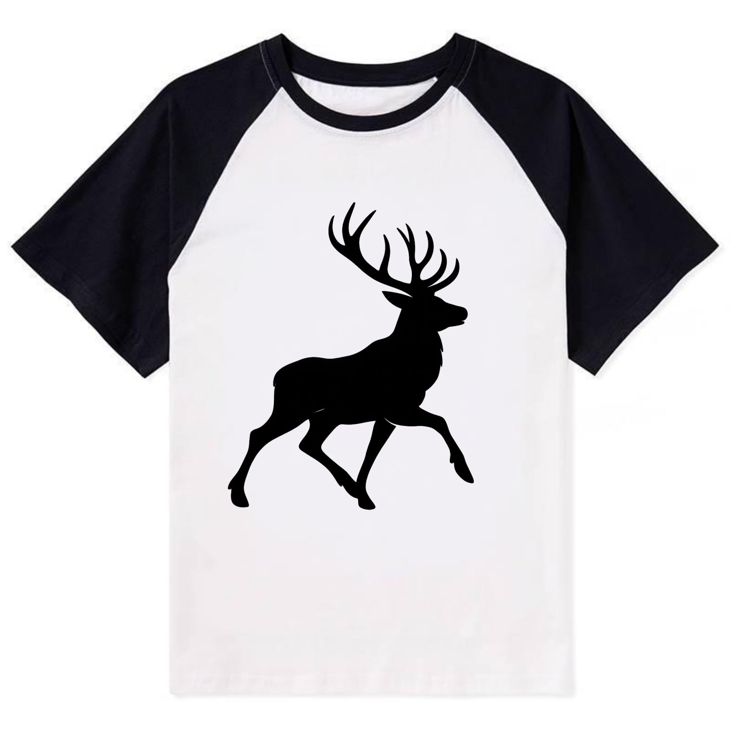 Deer with majestic antlers - Contrast Raglan T-shirt - Black