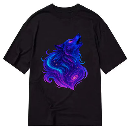 Noble wolf with flowing fur that transforms into aurora borealis streams, cyan - Classic T-shirt - Black