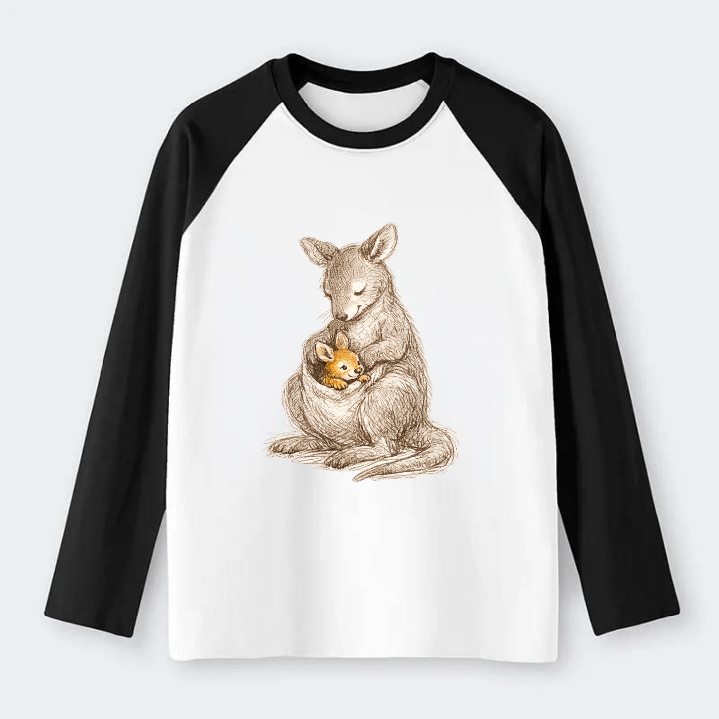 MOTHER'S POUCH | Kangaroo maternal embrace | Joey safe inside | - Raglan Long Sleeve T-Shirt - Black