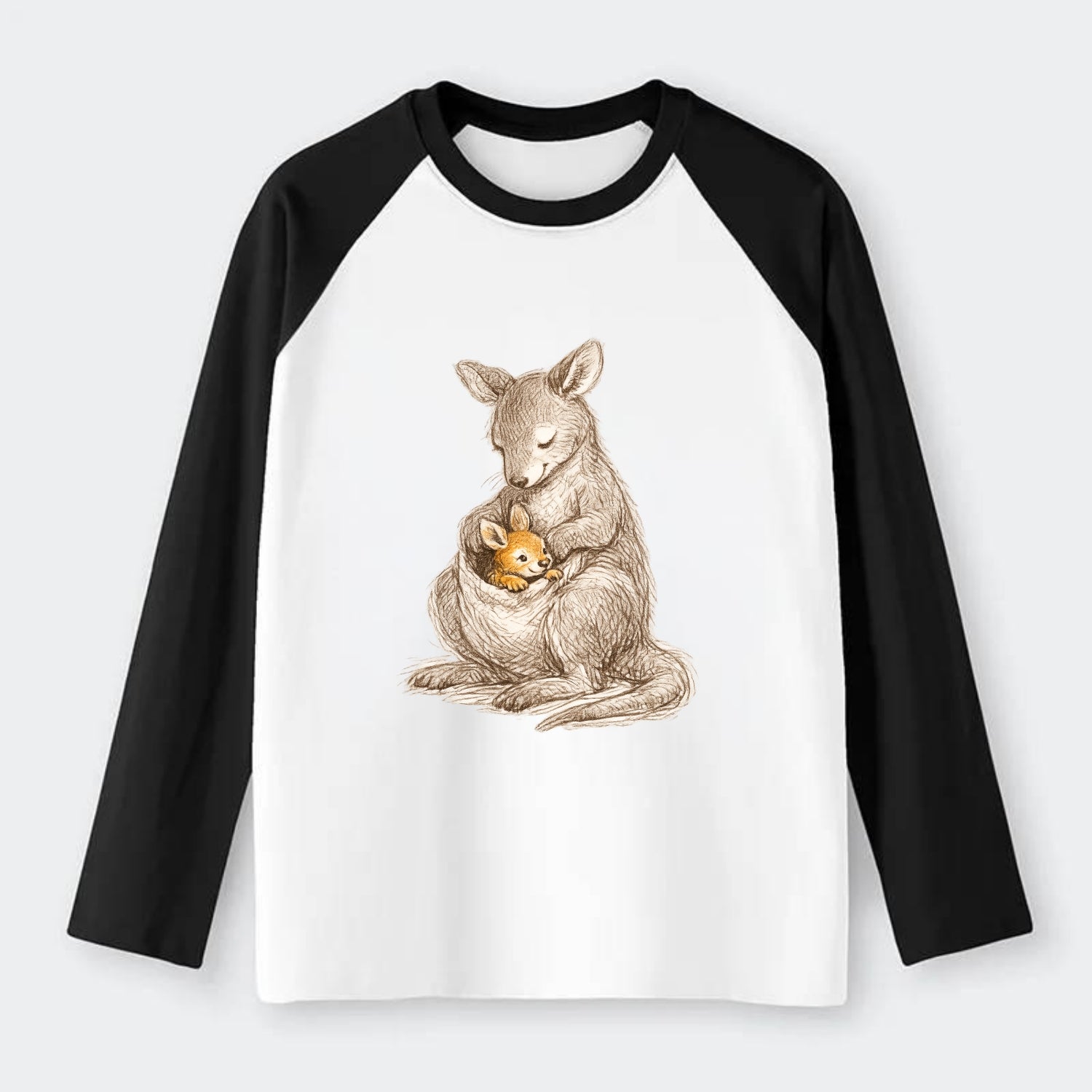 MOTHER'S POUCH | Kangaroo maternal embrace | Joey safe inside | - Raglan Long Sleeve T-Shirt - Black