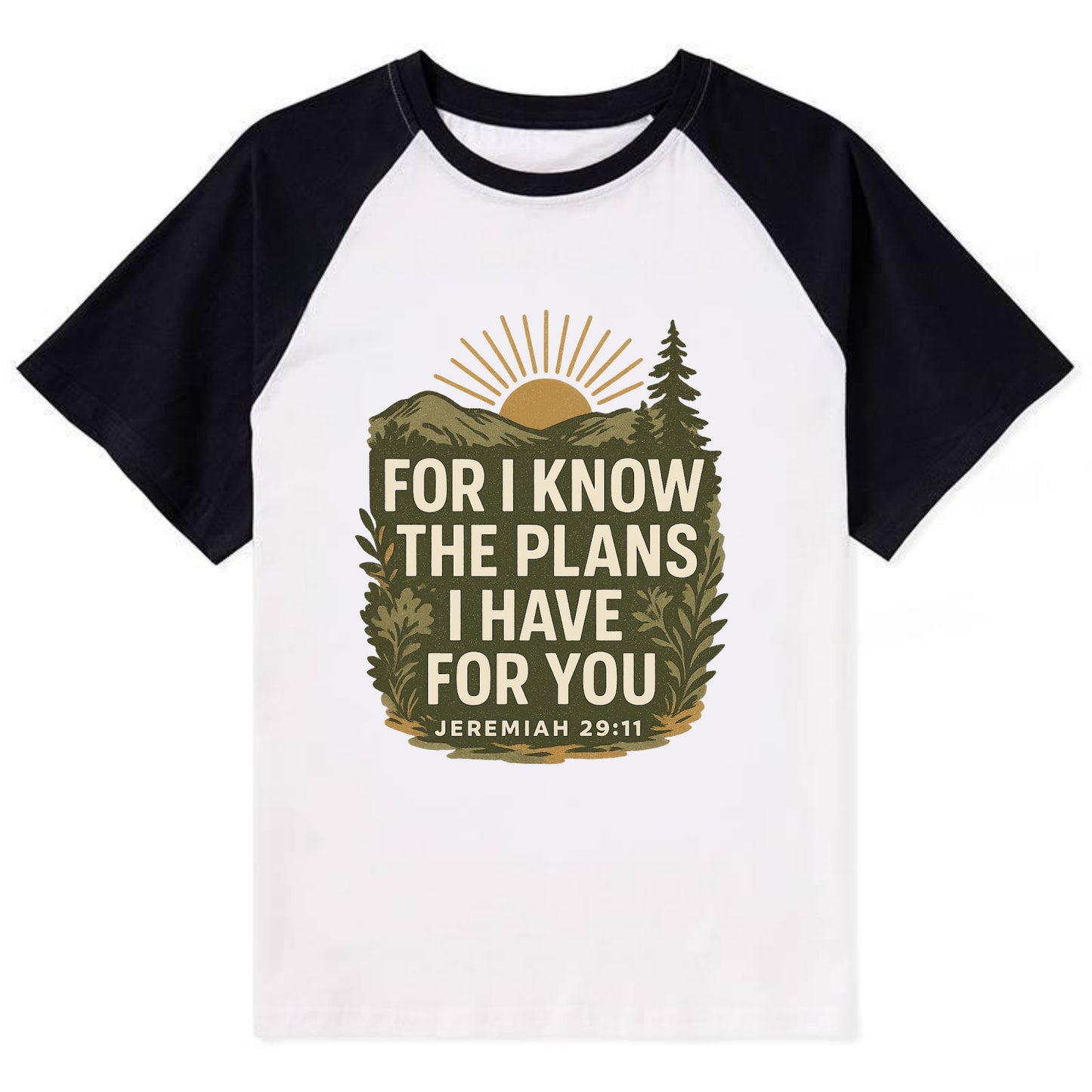 Jeremiah 29:11 Sunrise - Contrast Raglan T-shirt - Black